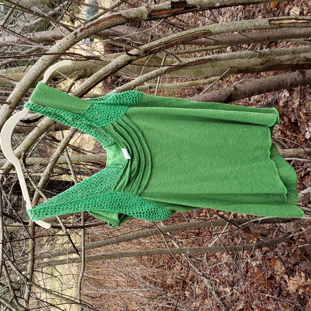Free People Green  Macrame Raw hem Sleeveless Slub Knit Top M